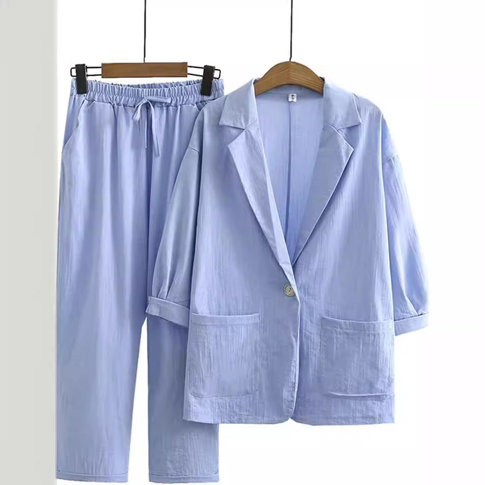 Women's Autumn Commuter Cotton Linen Pocket Loose Fashion Casual Suit