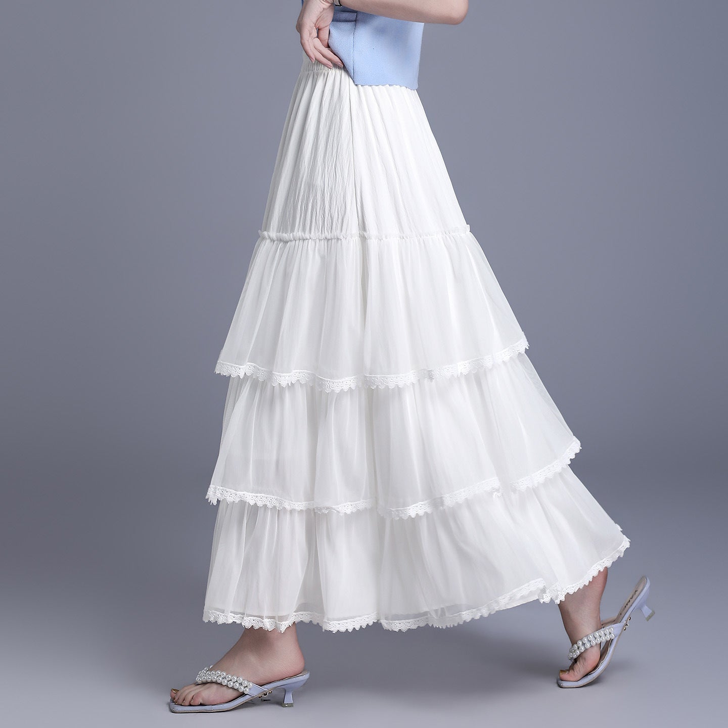 Women's Fairy Mesh A- Line Pleated Cake Gauze Drape Skirt