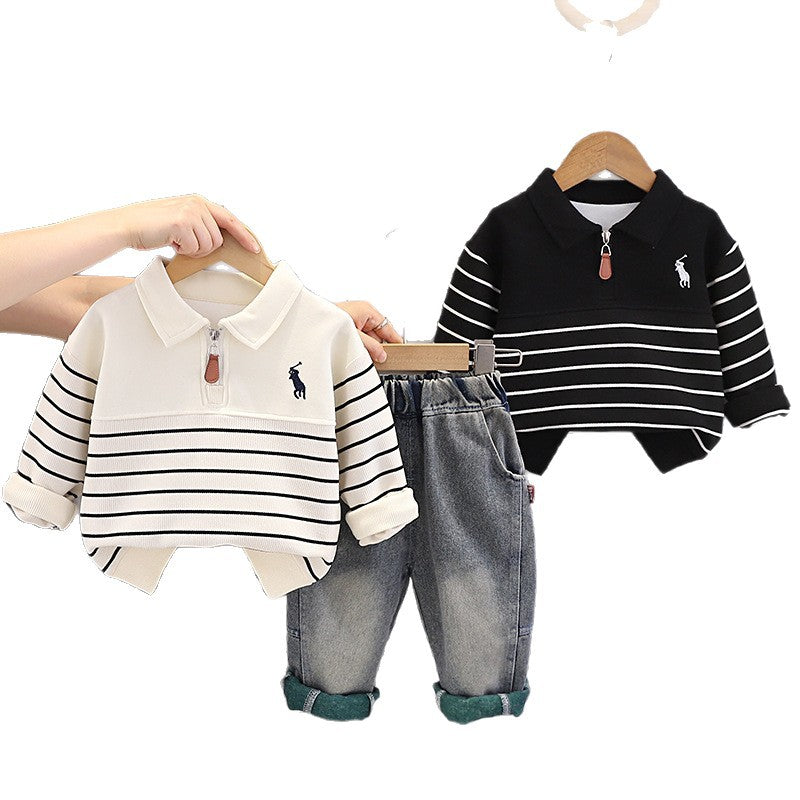 Children's Boys Sweater Clothing Striped Shirt Long-sleeved Jeans Children's Suit