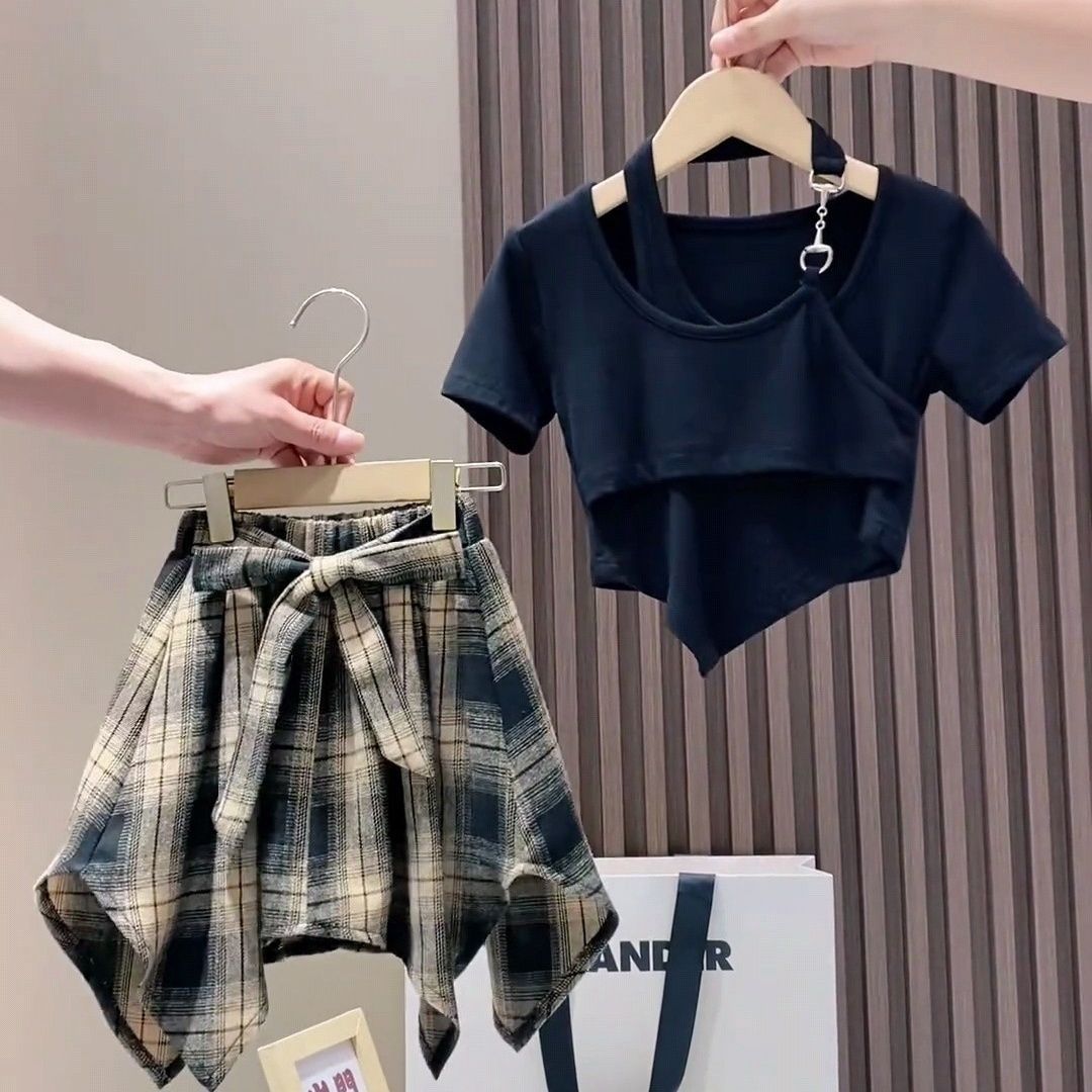 Children's Summer Suits Western Style Halter Short Sleeve Little Culottes Children's Suit