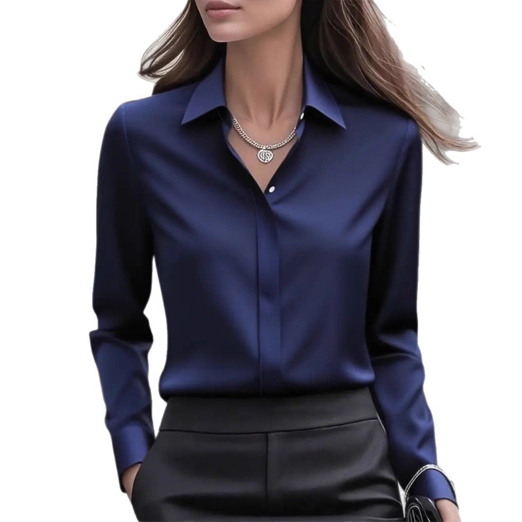 Women's Shirt Satin Lapel Long Sleeve Autumn Solid Blouse