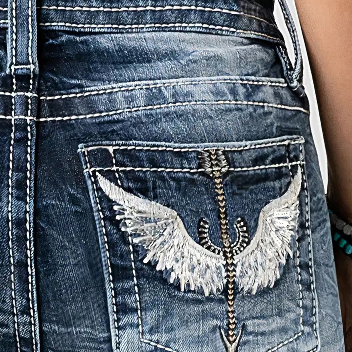 Women's Embroidered Washed Stretch Denim Trousers Slim Street Women's Jeans