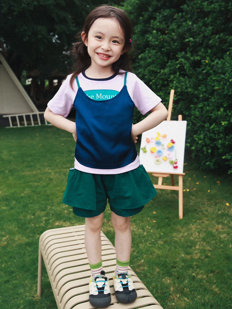 Children's Clothing Contrast Color Shoulder Strap Fake Children's T-shirt