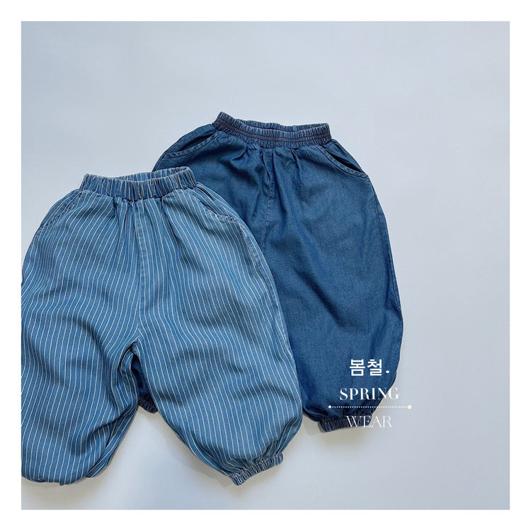 Children's Striped Windproof Jeans Thin Korean Style Air Children's Pants