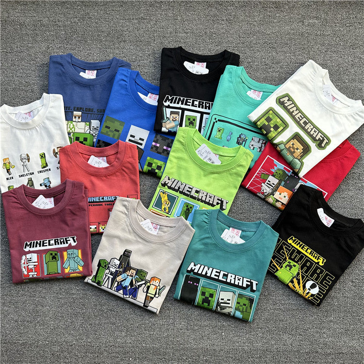 Children's Daily Order Summer My World Game Theme Short-sleeved Can Match Children's T-shirt