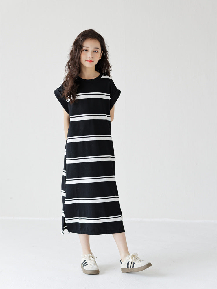 Children's Summer Western Style Medium Large Korean Long T-shirt Short-sleeved Children's Dress