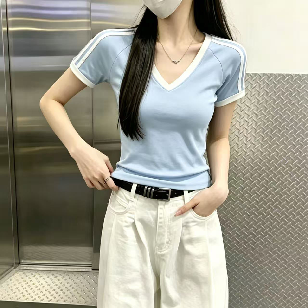 Women's American Cool Three-bar Short-sleeved Summer Unique Small Shirt Slim Slimming Women's T-shirt