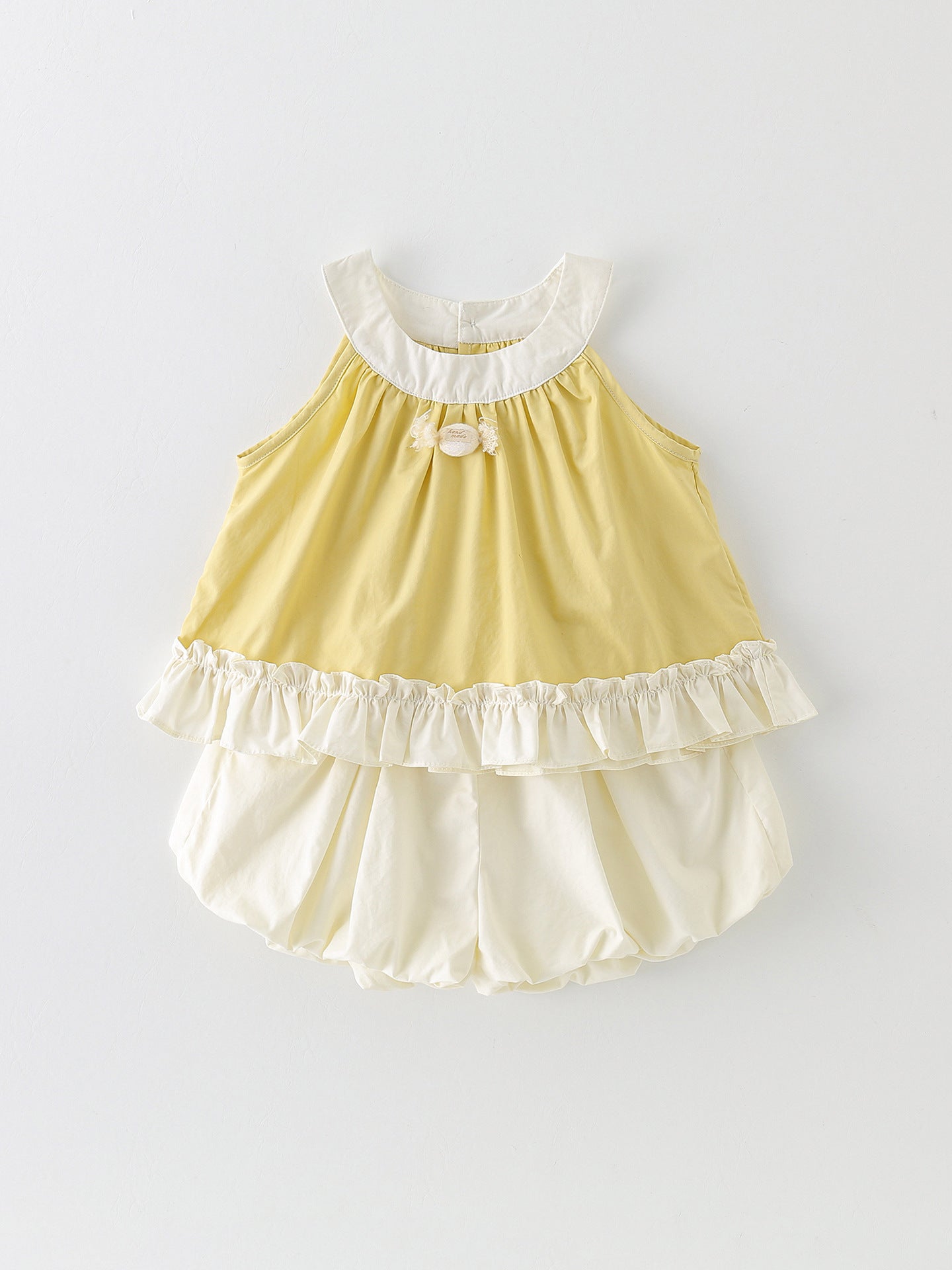 Children's Super Cute Short-sleeved Halter Top Two-piece Yellow Children's Suit
