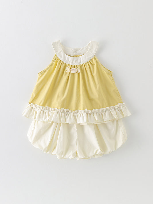 Children's Super Cute Short-sleeved Halter Top Two-piece Yellow Children's Suit