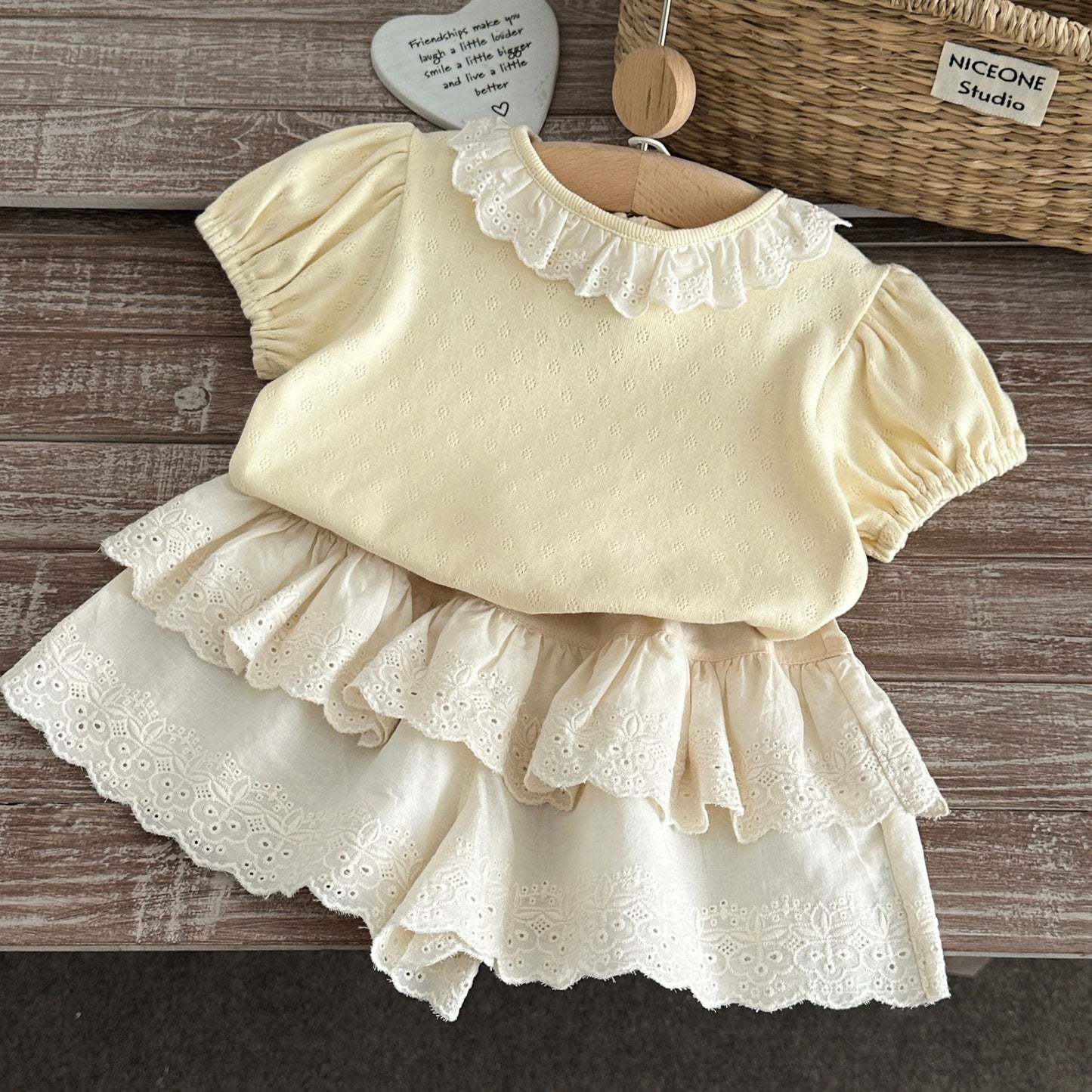 Summer Lace Collar Love Short Sleeve Bottoming Shirt Female Children's Suit