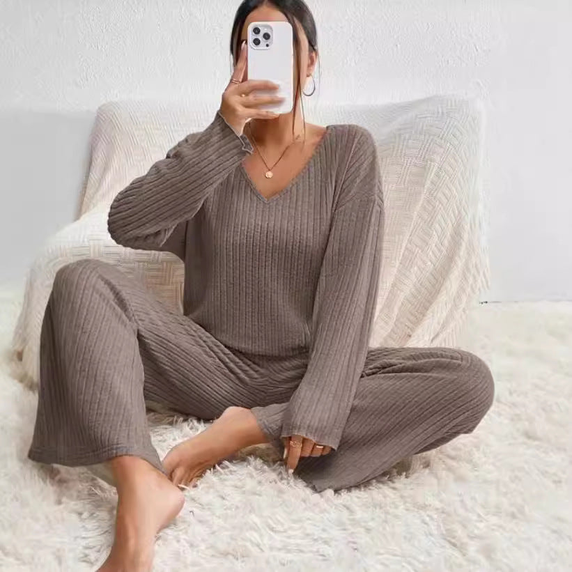Women's Sunken Stripe Brushed Long Sleeve Loose Suits