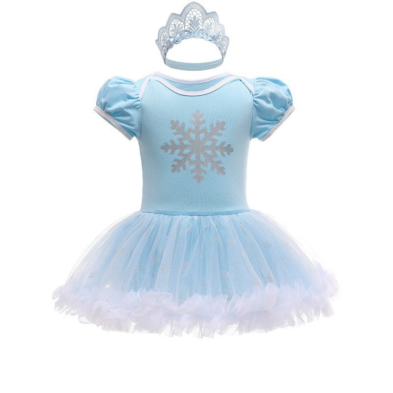 Children's Pullover Romper Short Sleeve Tulle Skirt Jumpsuit, Climbing Suit