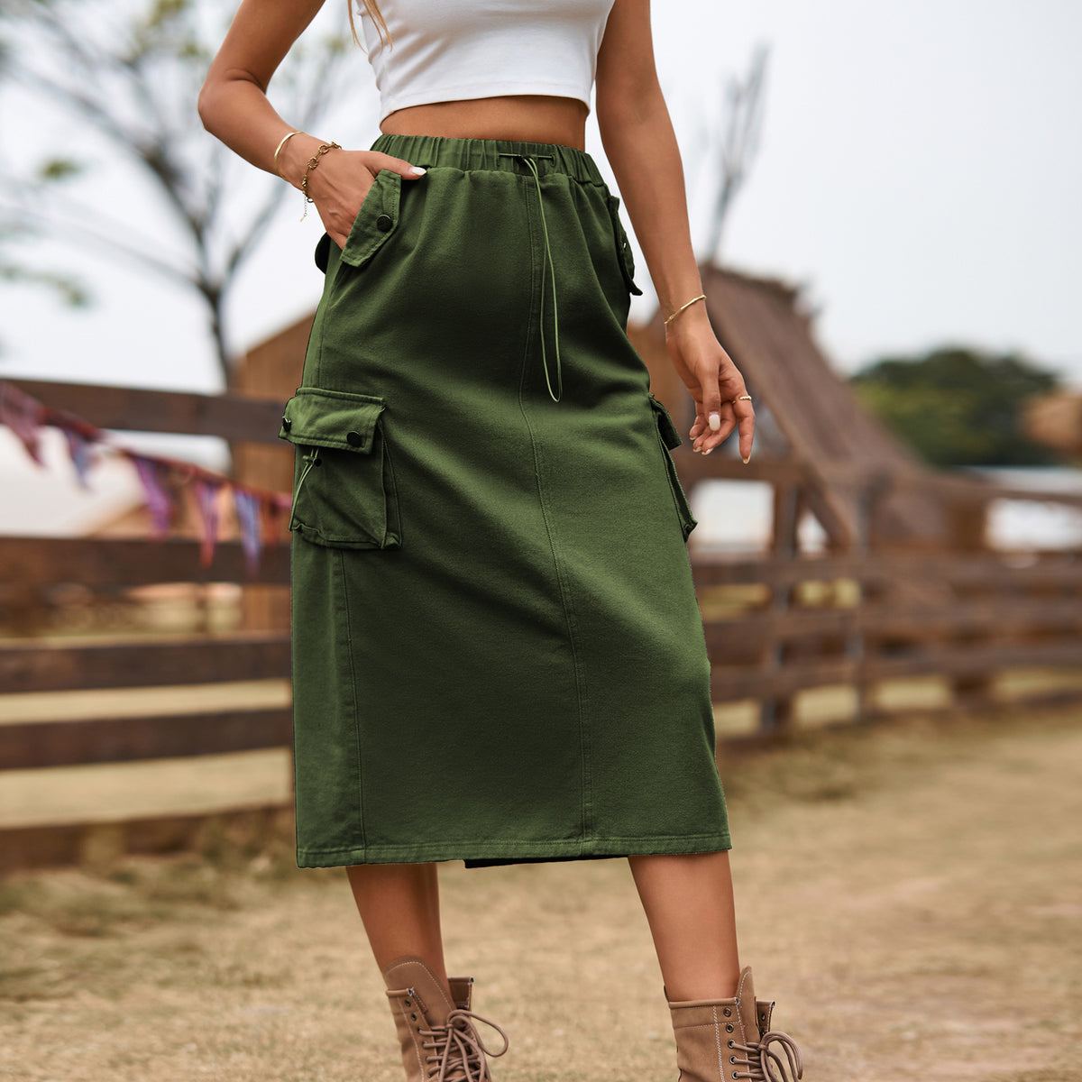 New Graceful Glamorous Women's Drawstring Denim Skirt