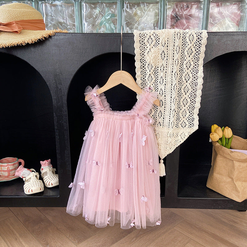 Children's Clothing Butterfly Embroidered Mesh Summer Braces Skirt Children's Dress