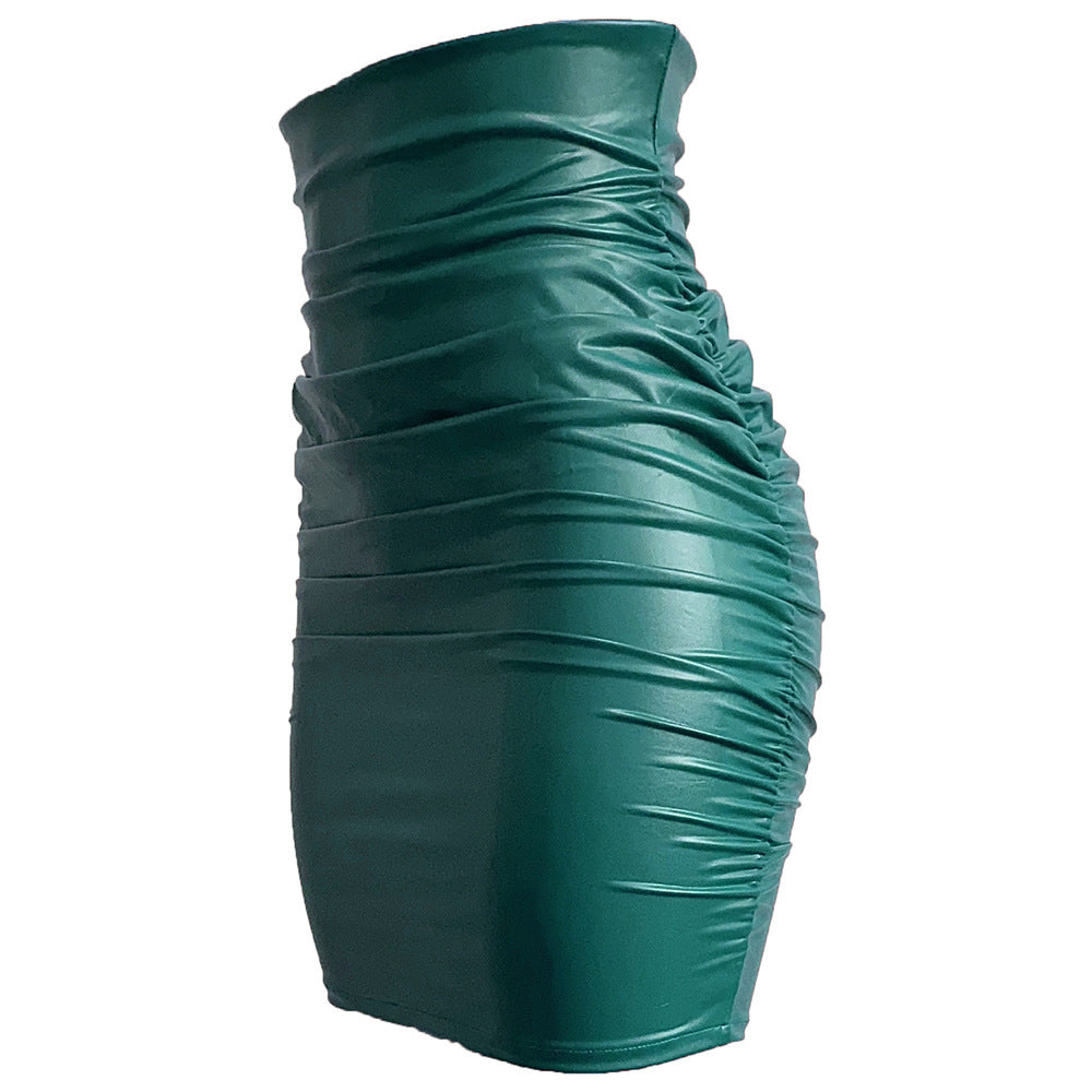 Women's Leather With Zipper Pleated Sheath Skirts