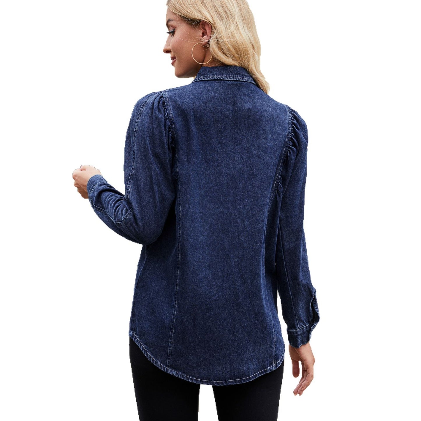 Women's Washed Shrug Denim Long Sleeve Shirt Tops