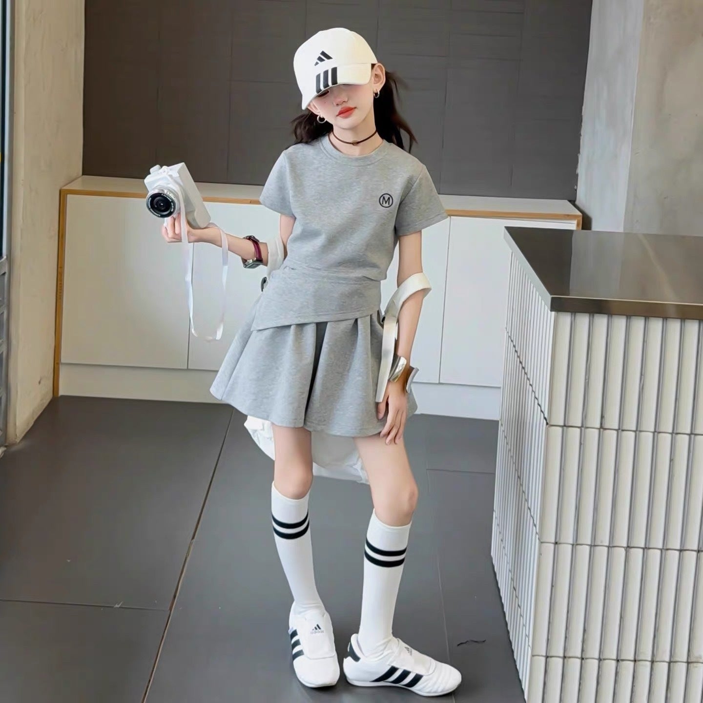 Medium Large Solid Color Letters Short-sleeved Clothes Casual Children's Suit