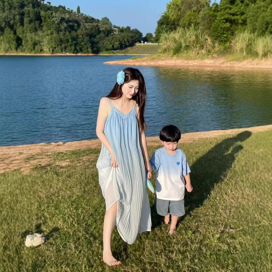 Vacation Style Gradient Mother Daughter Dress Female Summer Fresh Family Parent-child Outfit