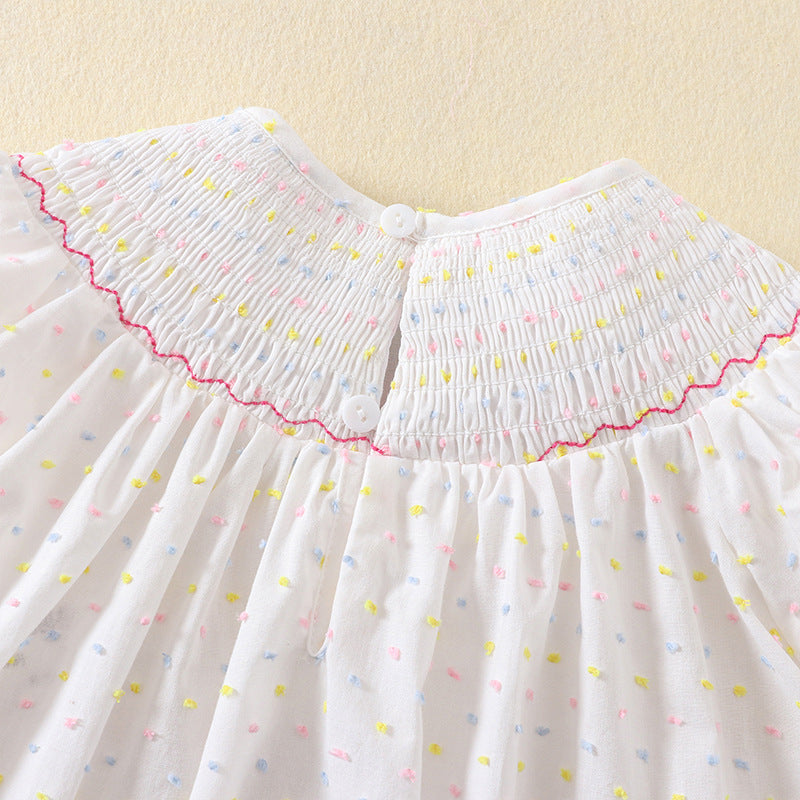 Summer Smocking Puff Sleeve Colorful Cotton Cake Embroidery Korean Children's Dress