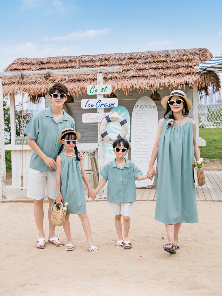 Dress French Style Mori Pleated Sleeveless Idle Loose Vest Long Parent-child Outfit