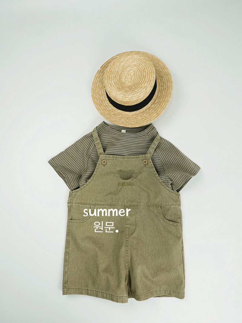 Children's Korean Style Boys Bear Embroidery Suspender Denim Children's Pants