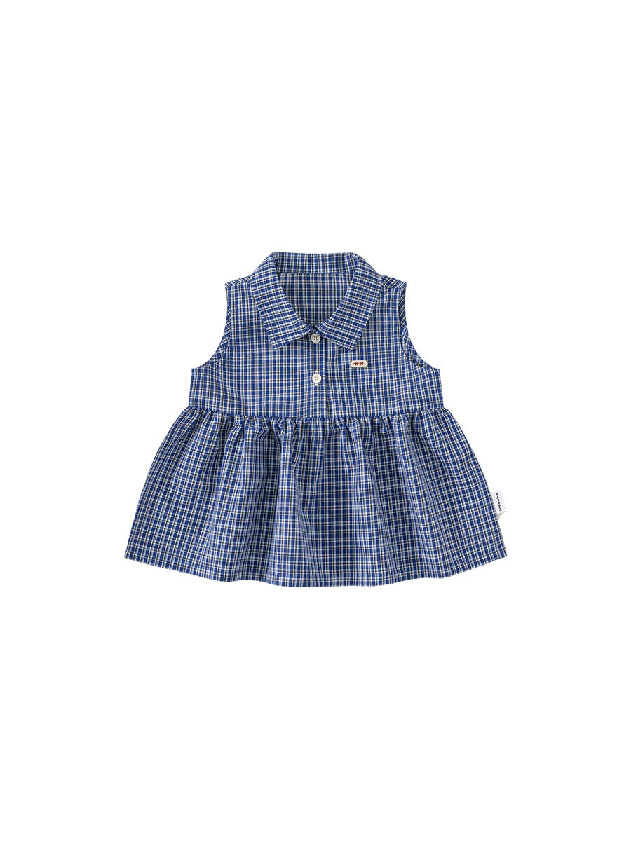 Children's Clothing Shirt Summer Lapel Plaid Sleeveless Fashionable Stylish Children's Dress