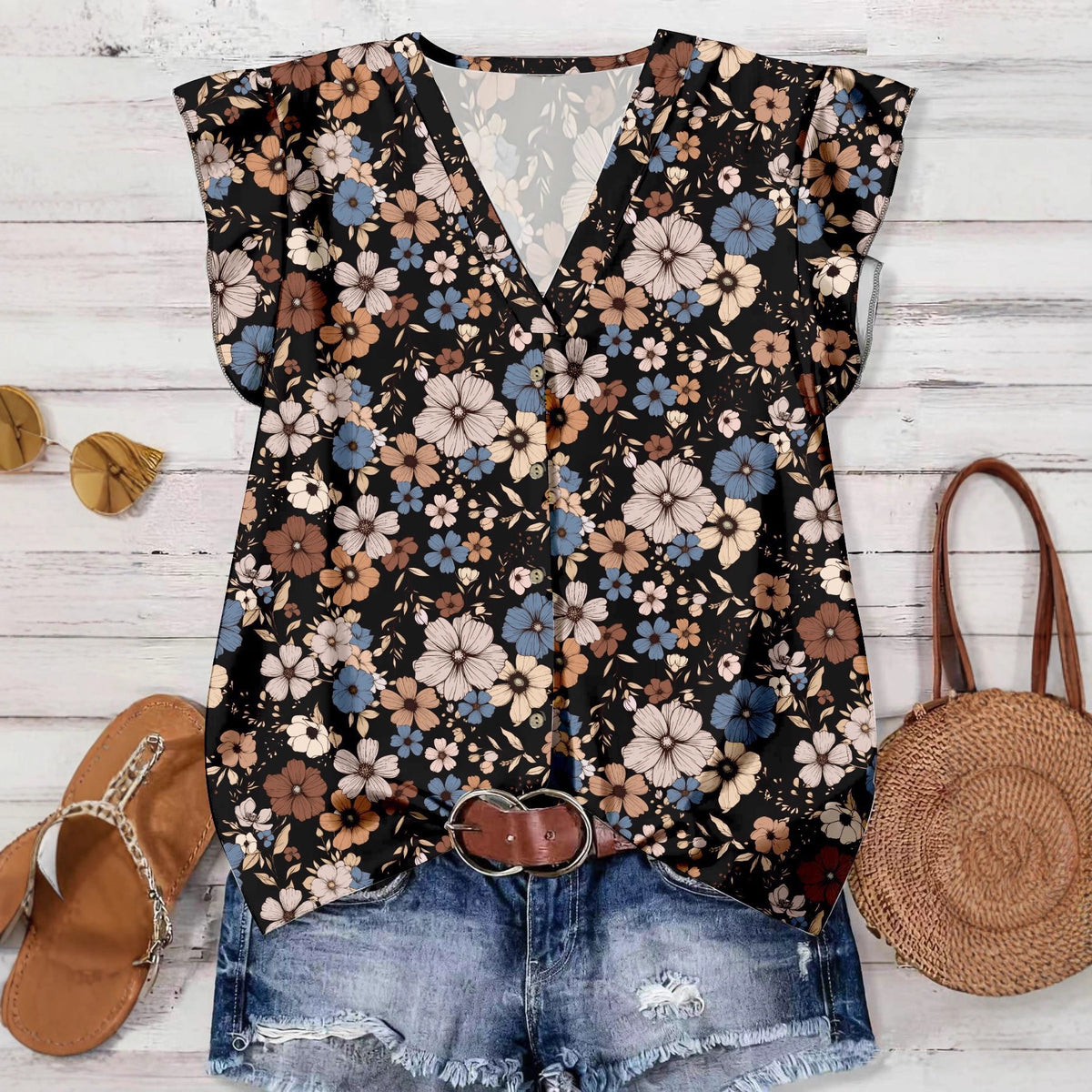Women's Casual Elegant Cap Sleeve Loose Shirt Source Blouse