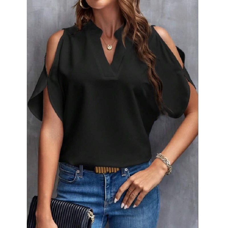 Popular Women's Summer Solid Color Loose Lace Shirt, Chiffon Shirt