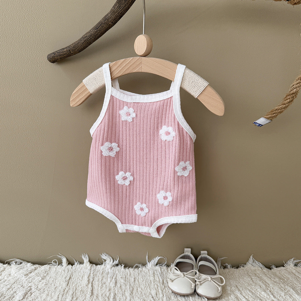 Floral Embroidered Romper Sling Breathable Summer Comfortable Square Collar Casual Jumpsuit, Climbing Suit