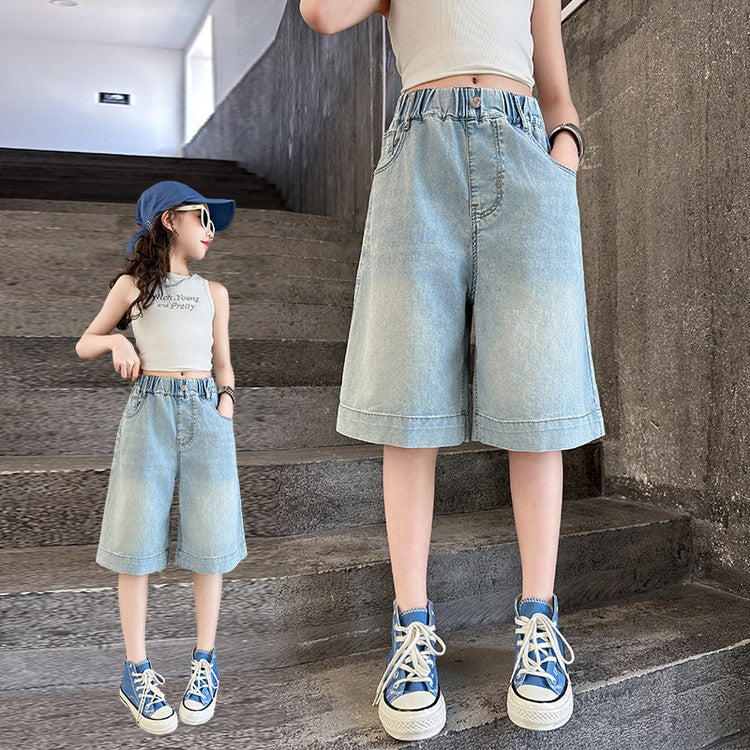 Jeans Korean Style Western Love Fifth Trendy Thin Looking Children's Pants