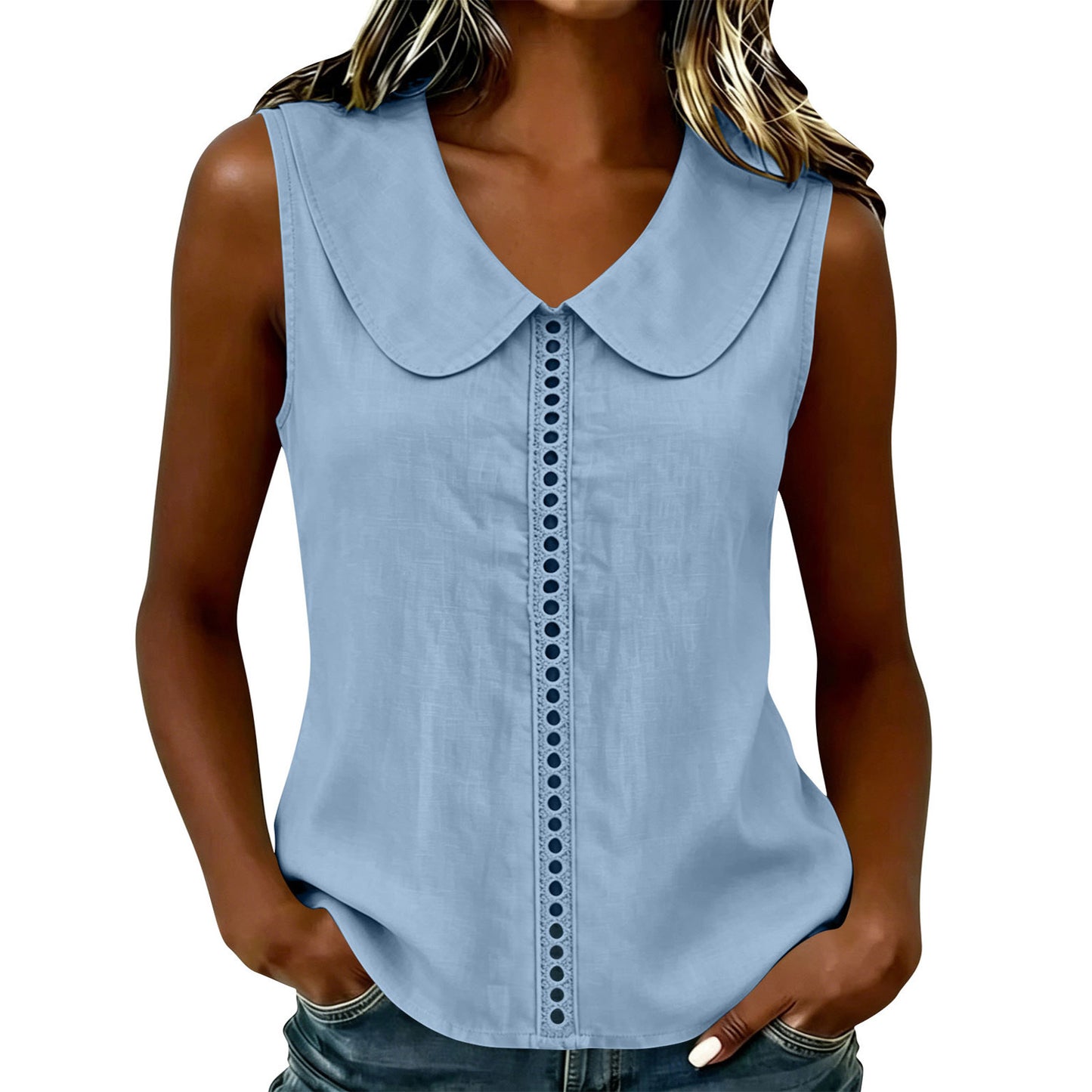 Summer Loose Lapel Lace Stitching Casual Sleeveless Small Vest/suspenders/tube Top