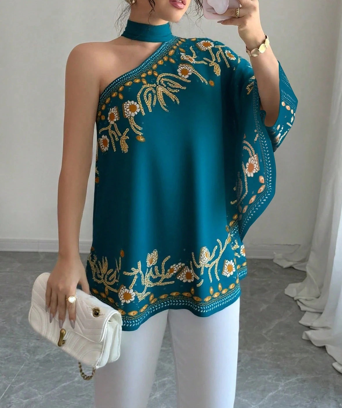 Women's Retro Style Shoulder Halter Tie Bow Fashion Loose Women's T-shirt