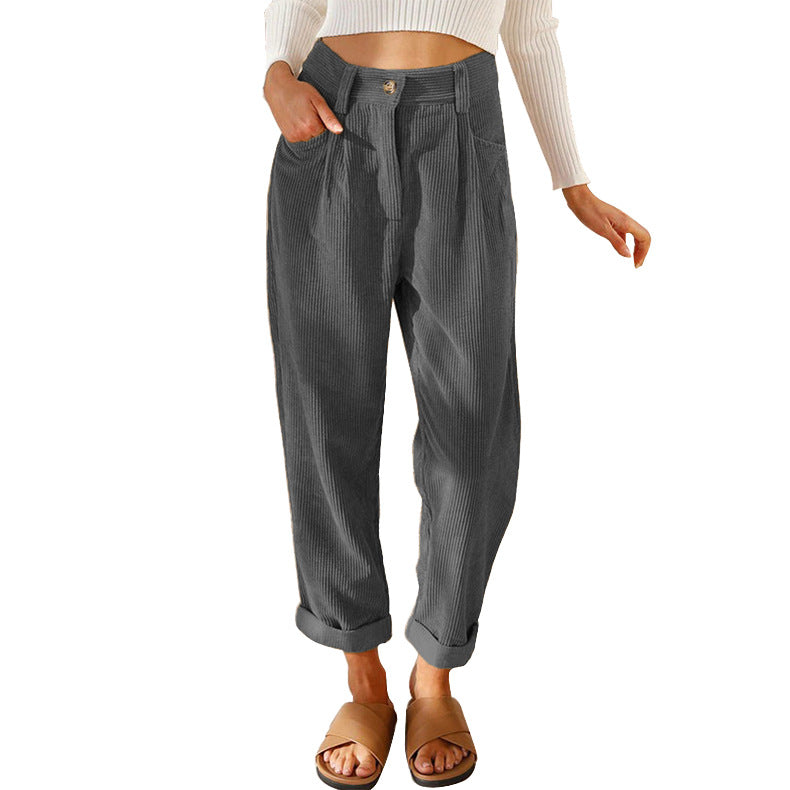 Women's Autumn High Waist Solid Color Corduroy Loose Pants