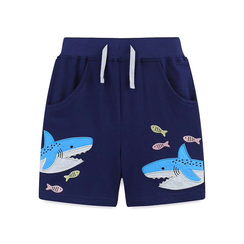 Children's Summer Knitted Shorts Grid Cartoon Embroidery Children's Pants