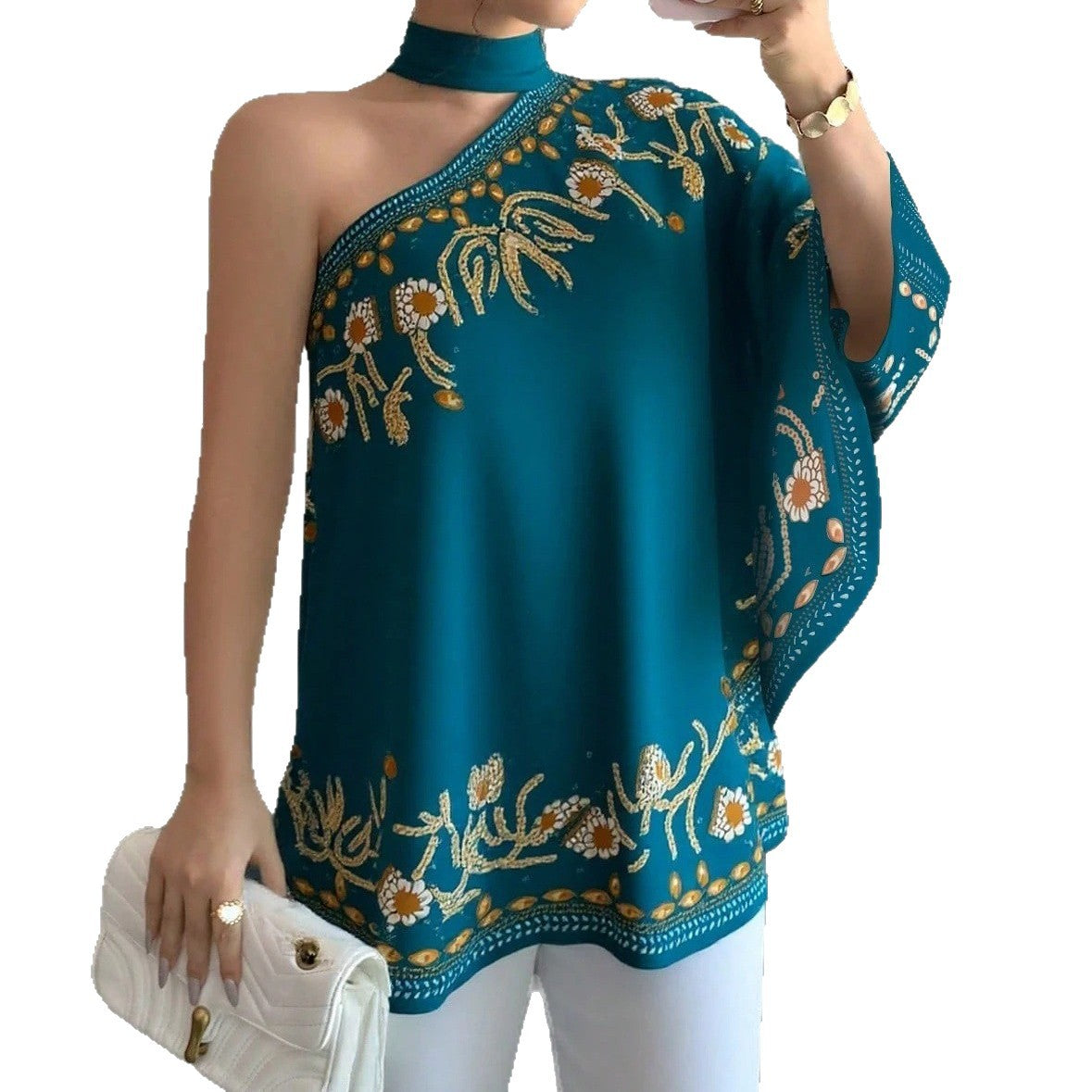Women's Retro Style Shoulder Halter Tie Bow Fashion Loose Women's T-shirt
