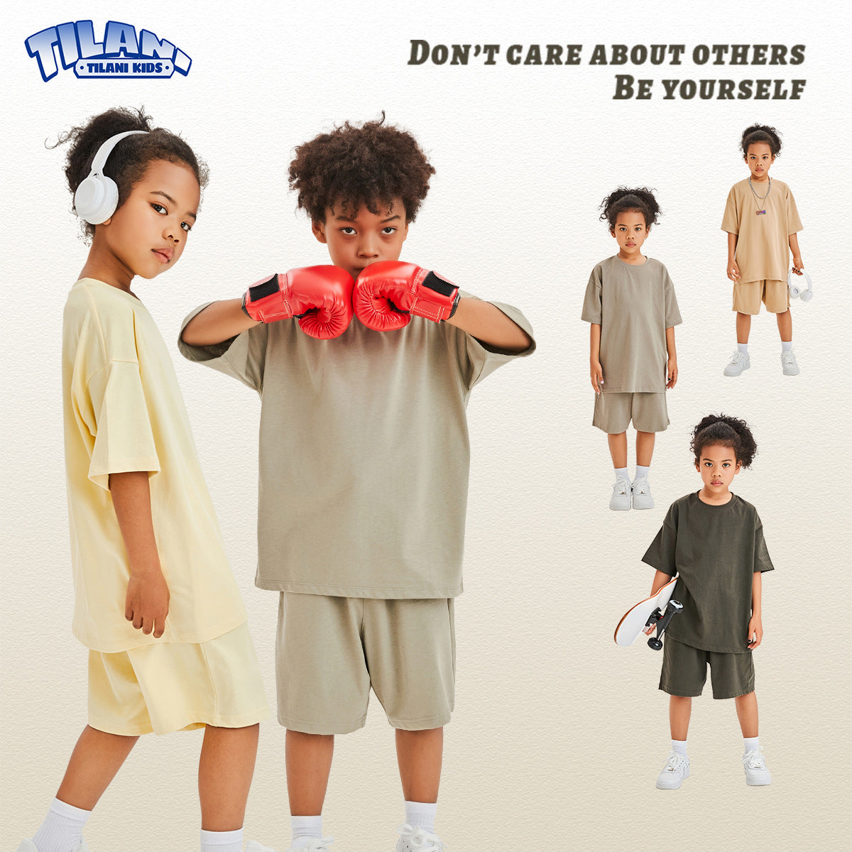 Women's & Men's Clothing Earth Color Heavy Short Sleeved T-shirt Children's Suit