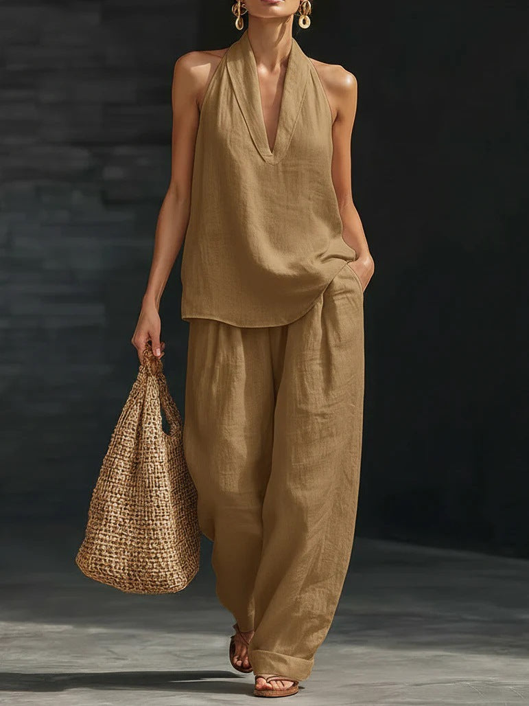 Temperament Halter Exposed Back Cool Feeling Comfortable Slimming Pants