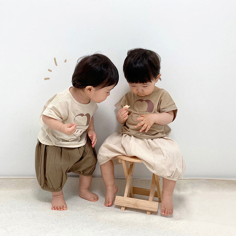 Children's Summer Thin Unisex Short Sleeve T-shirt Top Infant Loose Shorts Children's Suit