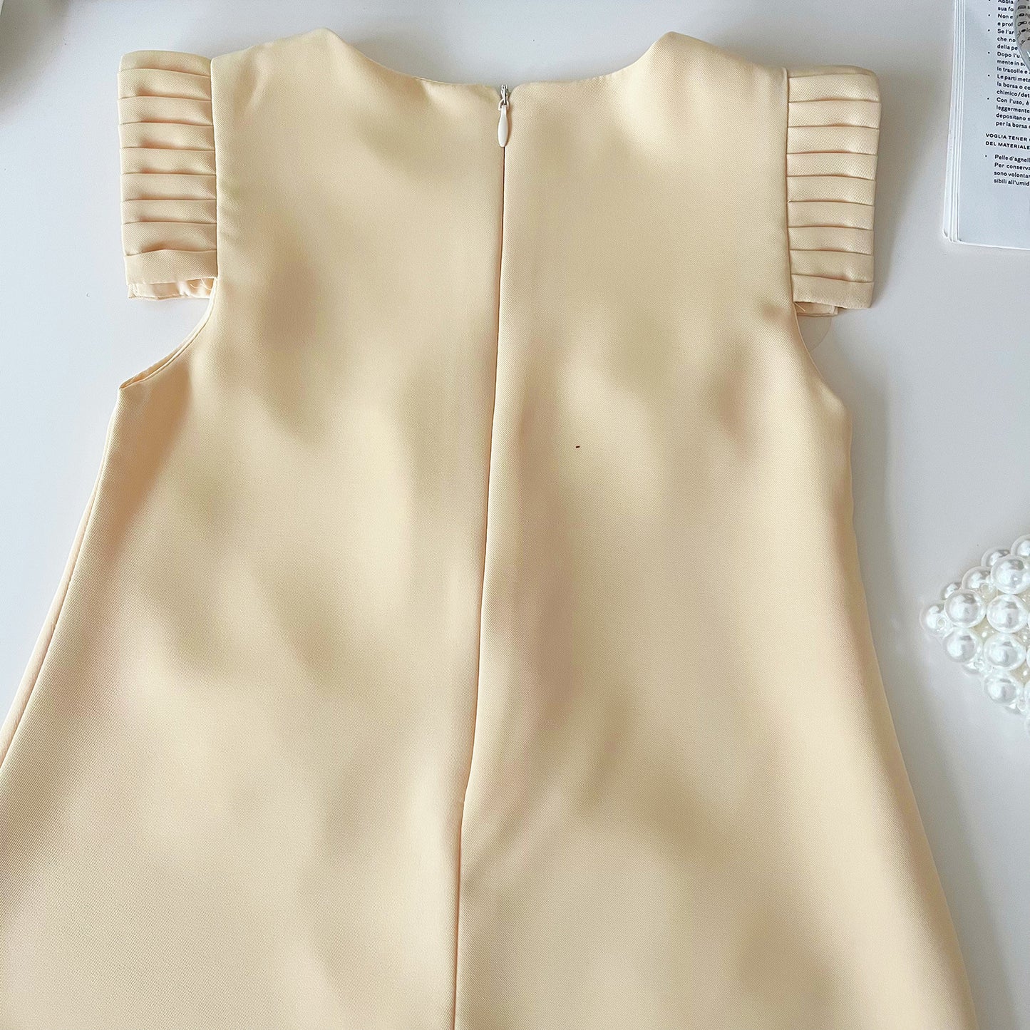 Flower Pleated Flounced Sleeve Long Elegant Children's Dress