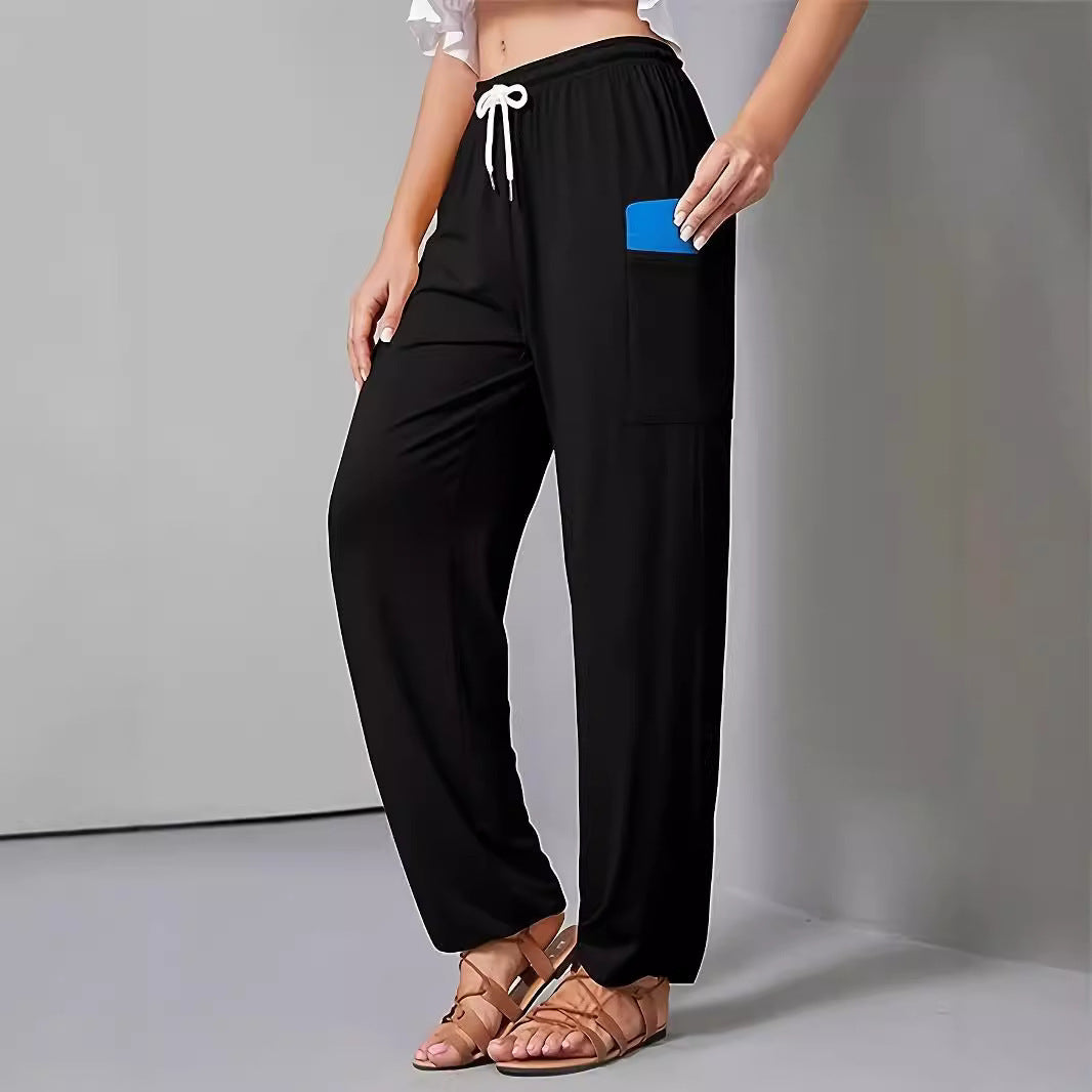 Women's Drawstring High Waist Harem Yoga Side Plug Pocket Wide Leg Casual Pants