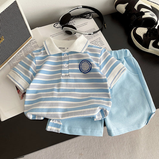 Children's Clothing Style Boy's Short Sleeve Striped Children's Suit