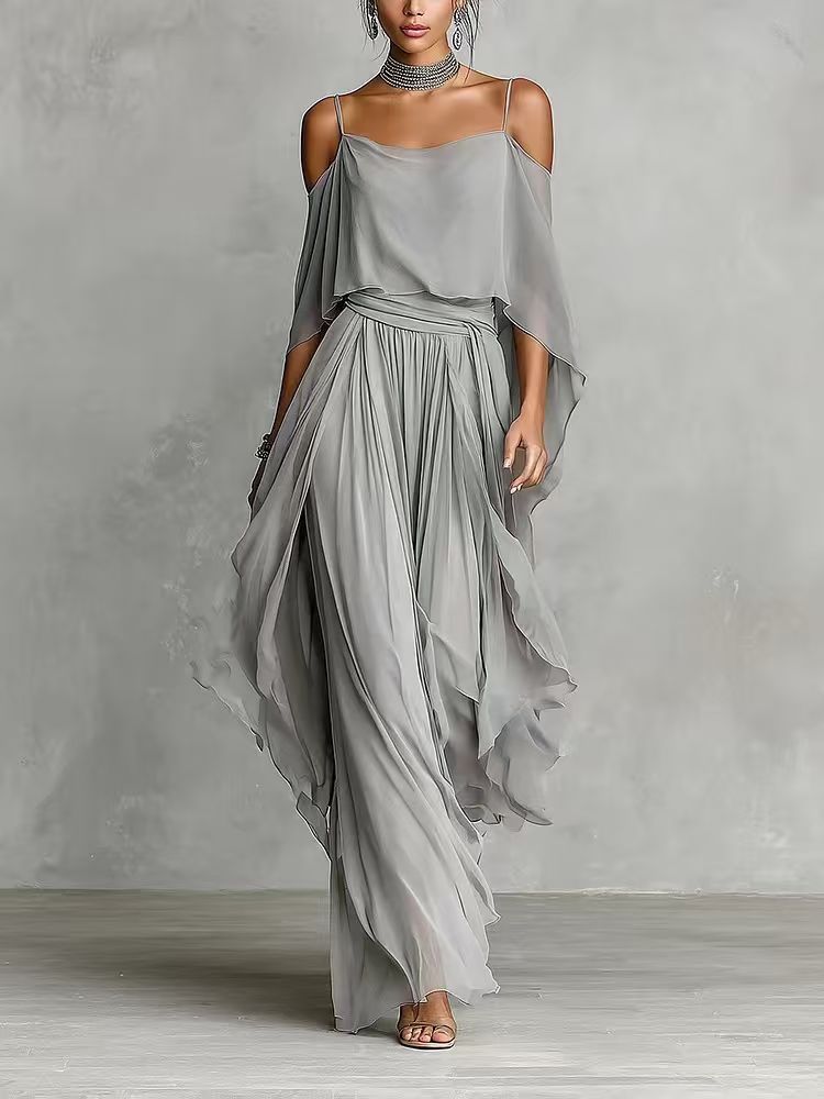 Women's Hollow Neckline Wide Hem Loose Dress Fashion Casual Suit