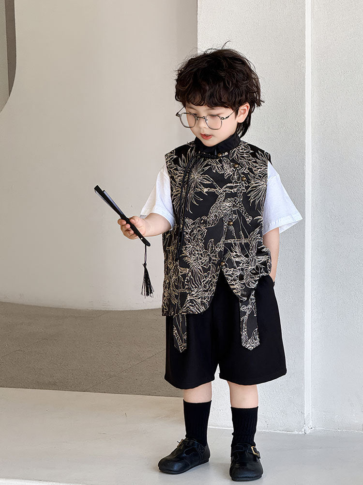 Women's & Men's Costume Skirt Spring Black Gold Embroidered Vest Children's Suit