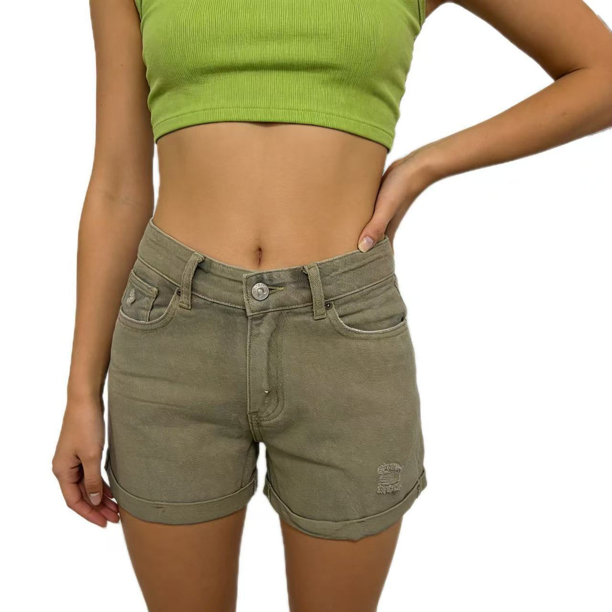 Women's High Waist Retro Worn-out Flanging Distressed Denim Summer Sexy Pants