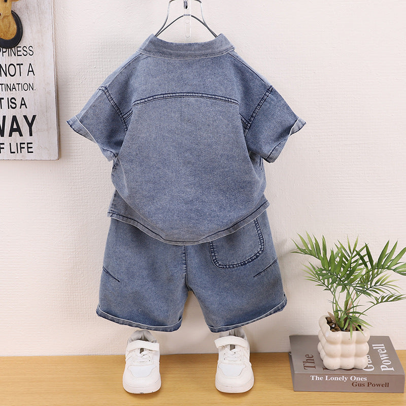 Fashion Clothes Thin Denim Short-sleeved Shorts Children's Suit
