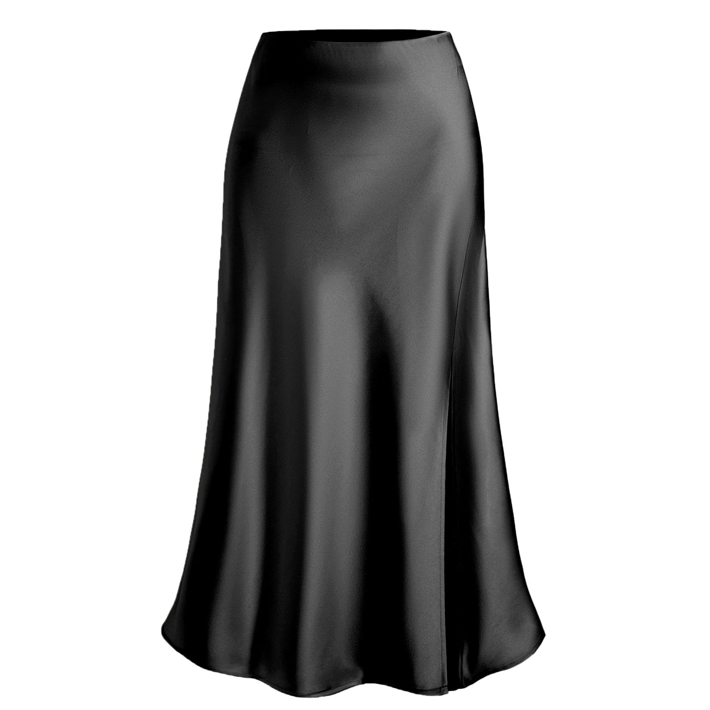Women's Satin High Waist Elastic Oblique Slit Long Skirt