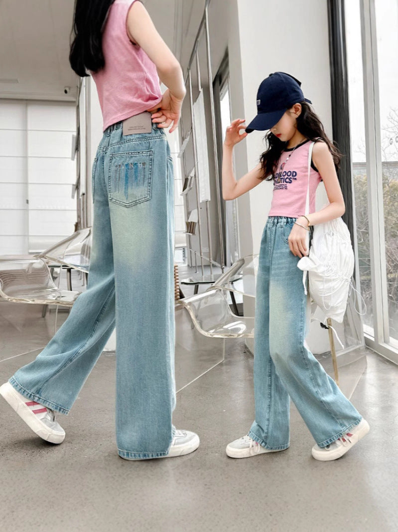 Medium Large Jeans Summer Thin Western Style Slimming Children's Pants