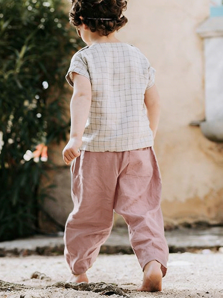 Children's Mori Style Linen Baggy Summer Elastic Waist Children's Pants
