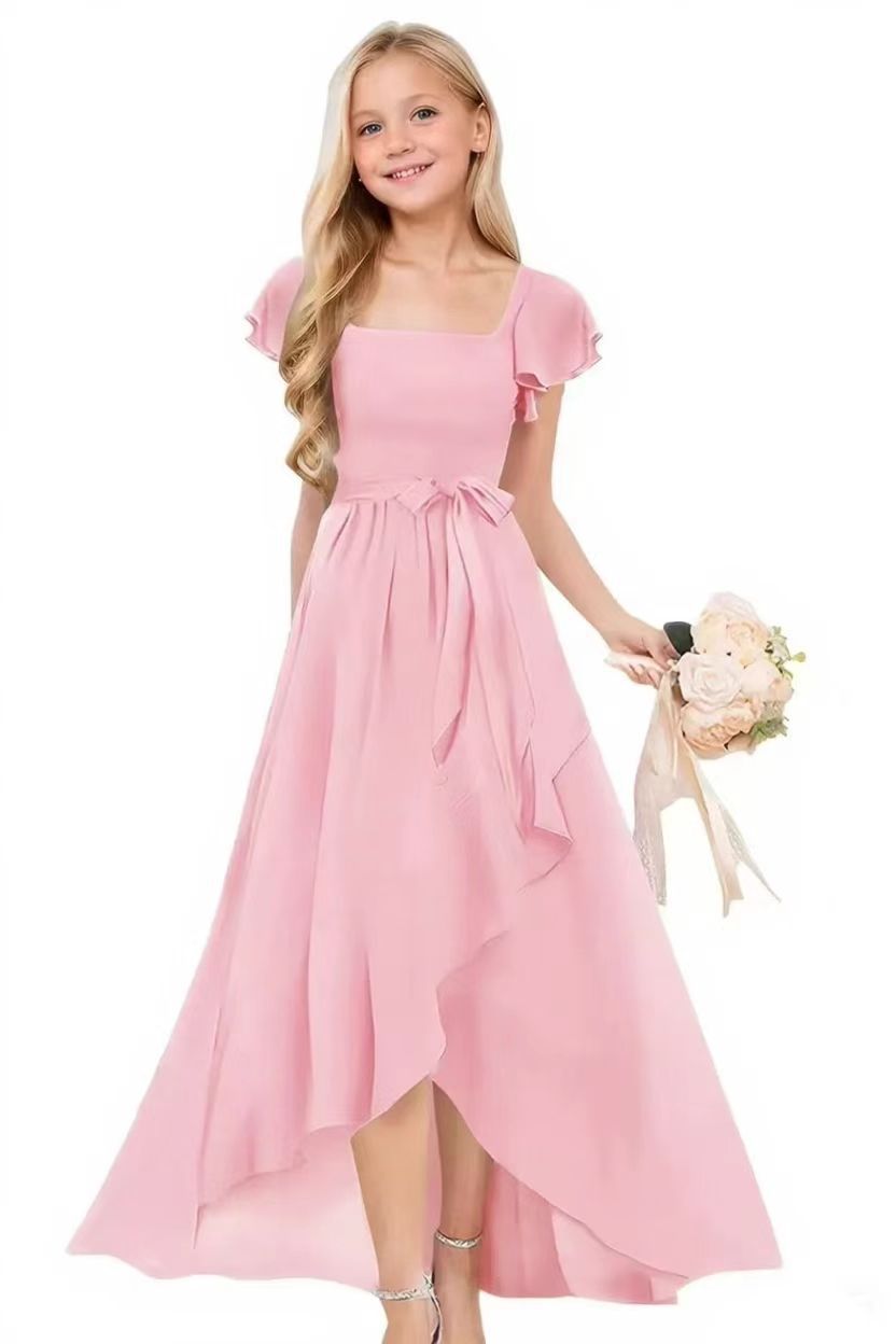 Pure Color Elegant Large Hem Ruffled Children's Dress