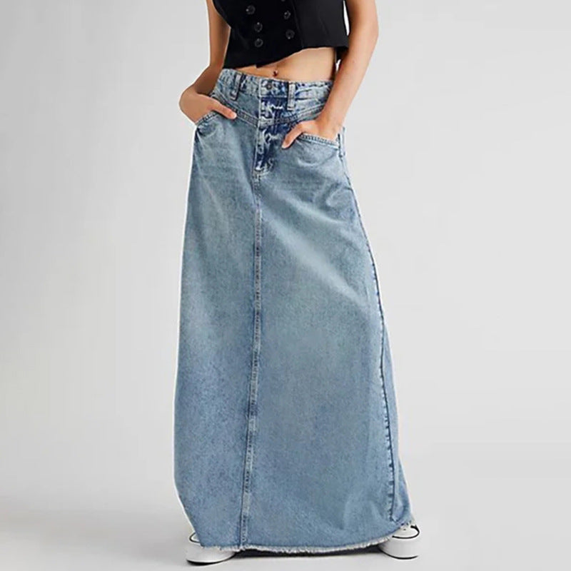 Waist Minimalist A- Line Temperament Denim Skirt